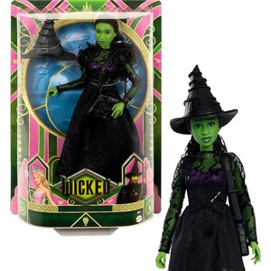 Mattel Universal Wicked Elphaba 패션 인형 및 액세서리 그린 스킨 브레이드 블랙 헤어 포즈 가능성 및 탈착식 볼룸 룩, Mattel Universal Wicked Elphab