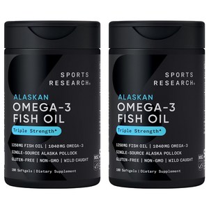스포츠리서치 1040mg 오메가-3 피쉬 오일 트리플 스트렝스 소프트젤, 180정, 2개