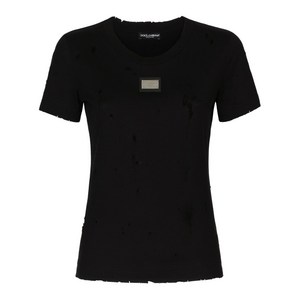 돌체앤가바나 디스트레스드 이펙트 로고 장식 티셔츠, 블랙계열, Italy 44(KR 66)