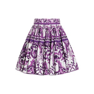 돌체앤가바나 마졸리카 프린트 미니 스커트, 화이트계열+바이올렛/보라계열, Italy 38(KR 33)