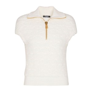 발망 지퍼 넥 반소매 탑, 화이트계열, France 36(KR 55)