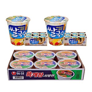 농심 육개장사발면 6개+백제쌀국수 멸치맛 미니컵 12개, 1박스