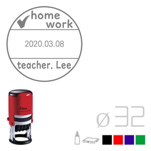 [파고앤랩스] 정품 자동 칭찬 스탬프 도장 날짜 회전 변경 주문 제작 만들기 교사 선생님 학교 유치원 캐릭터 엄마 숙제 검사 참잘했어요 원형 디자인 로고 잉크 스템프, 빨강