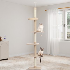 PAWZ Road 5단 대형 플러시 패브릭 심플 캣폴 천장 고정형 높이 조절 캣타워 238CM-275CM, 베이지, 1개