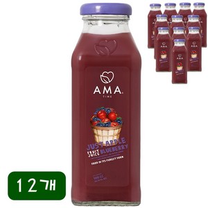 쿨앤드몰 아마타임 프리미엄 애플 블루베리 100% 유기농 착즙주스, 300ml, 12개
