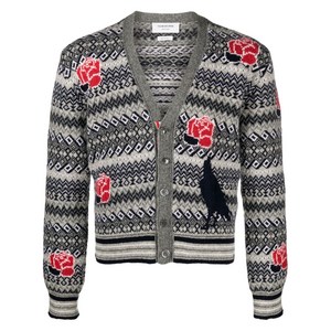 톰 브라운 V넥 패턴 인타르시아 가디건