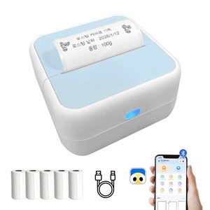 FDUCE S1 미니 포켓 프린터 감엳 라벨기 + 접착 라벨지 5개입, 블루, 1개