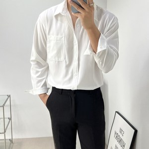 로니제이 남자 봄 가을 오버핏 무지 포켓 구김적은 링클프리 카라 셔츠 빅사이즈