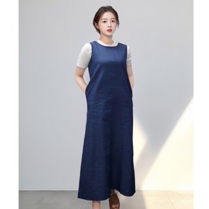 리빙스캔들 여성 빈티지 민소매 여름 롱 데님 원피스 빅사이즈