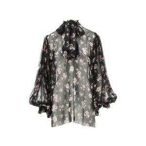 돌체앤가바나 플로럴 러플 블라우스, 블랙계열, Italy 42(KR 55)