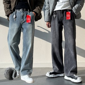 남자 빅사이즈 기모 겨울 본딩 샌드워싱 세미 와이드 뒷밴딩 청바지 데님 팬츠