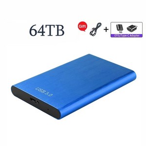 휴대용 SSD USB 3.0 HDD 1TB 2TB 4TB 고속 외장 하드 드라이브 대용량 저장 모바일 디스크 데스크탑 노트북 안드로이드용, 32 Blue 64TB