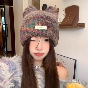 투니스 여성 고양이 귀 모양 따뜻한 니트 모자