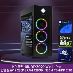 HP 오멘 인텔 울트라9 285K 엔비디아 RTX 5090 최고사양 그래픽 윈도우탑재 데스크탑, GT22-3002KL, WIN11 Pro, 6TB, 128GB, 블랙
