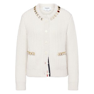 톰 브라운 스와로브스키 크리스털 하프 스티치 캐시미어 가디건, 화이트계열, Italy 42(KR 66)