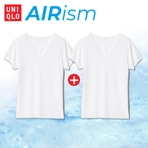 AIRism 유니클로 에어리즘 메쉬 심리스 브이넥 쿨 반팔티 2p + 보관파우치