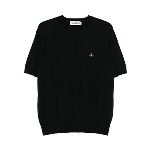 비비안웨스트우드 로고 자수 반소매 스웨터, 블랙계열, XXL(KR 115)