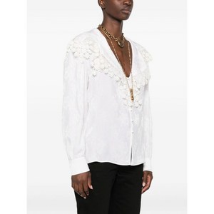 끌로에 플로럴 레이스 트리밍 셔츠, 화이트계열+블랙계열, France 38(KR 66)