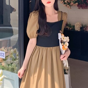 데일로엔 뷔스티에 포인트 여성용 반팔 플레어 롱 원피스