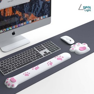 스포트라이트 냥냥이펀치 키보드손목받침대 마우스손목받침대 팜레스트 쿠션 세트, 1개
