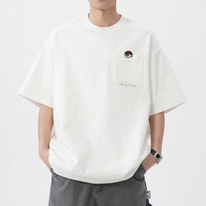 HANYO 남여공용 포켓 자수 디자인 빅사이즈 루즈핏 캐주얼 반팔 티셔츠