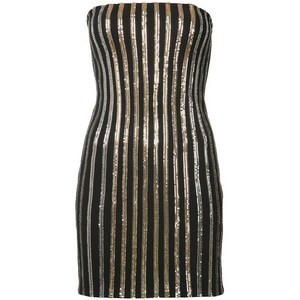 발망 글리터 스트라이프 스트랩리스 드레스