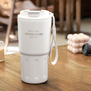 SITARAYURI 600ml 스트랩 텀블러 이중진공 보온 보냉 스텐 콜드컵, SITARAYURI스트랩텀블러-화이트, 1개