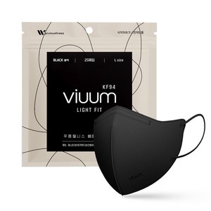 viuum 푸름웰니스 라이트핏 새부리형 마스크 대형 KF94, 25개입, 블랙, 1개