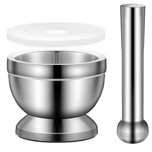 AOHAO 스텐 절구+접시 세트 공이 절굿공이 실리콘 커버