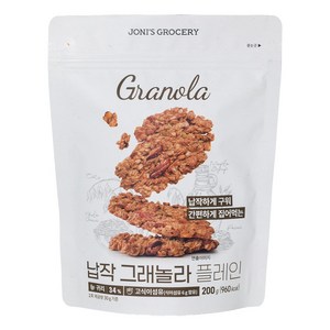 [납작플레인] 조니스그로서리 납작 저당 그래놀라 플레인 무가당 저가당 쿠키 간식 무설탕 통곡물 그레놀라, 200g, 1개