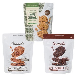 [3가지 맛] 조니스그로서리 납작 저당 그래놀라 3가지 맛 무가당 저가당 쿠키 간식 무설탕 통곡물 그레놀라, 200g, 3개