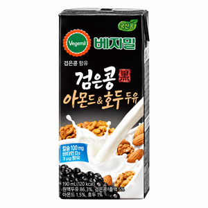 베지밀 검은콩 아몬드 앤 호두 두유, 190ml, 48개