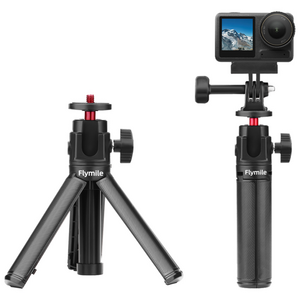 FLYMILE 액션캠 일체형 미니 삼각대 고프로13 DJI 포켓3 액션5/6 osmo 360 인스타360 X5/X4 호환 360도 볼헤드 콜드슈 확장 높이조절 안정 지지대