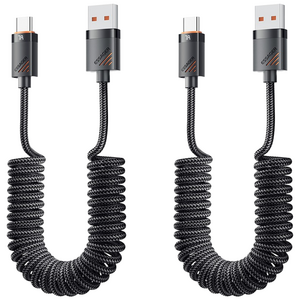 ESSAGER PD 100W 코일 스프링 USB C타입 7A 고속충전 케이블 2개입, 1.2m, 2개