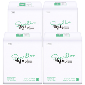 [비건라이프] 청담소녀 센서티브 생리대 날개형, 중형, 14개입, 4개