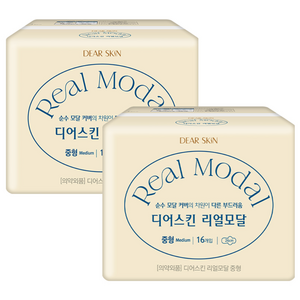 디어스킨 리얼모달 생리대 날개형, 중형, 16개입, 2개