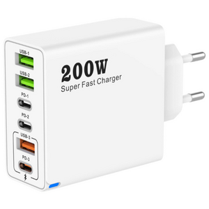 200W 접지 초고속 충전기 6포트 3USB+3PD 적용애플 아이폰 아이패드 삼성 갤럭시 픽셀 고속 전원 어댑터