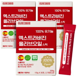퓨어데이즈 아침엔 냉압착 유기농 엑스트라버전 올리브오일 100% 스틱 엑스트라버진, 10g, 90개