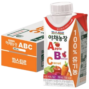 파스퇴르 100% 유기농 야채농장 ABC 주스 실온보관, 200ml, 20개