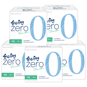 순수한면 제로 생리대 날개형, 대형, 14개입, 5개