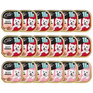 시저 11세 이상 시니어 강아지 버라이어티팩 주식캔 쇠고기 12p + 닭고기 6p, 혼합맛, 100g, 18개