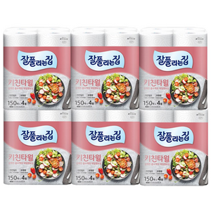 잘풀리는집 천연펄프 키친타올, 4롤, 6개