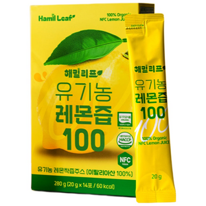 해밀리프 유기농 리얼착즙 레몬즙 레몬원액 100%, 280g, 2개
