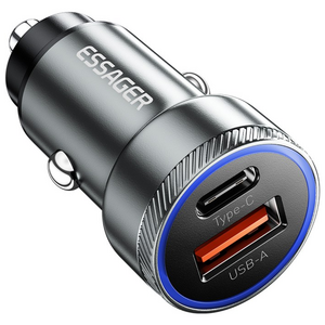 Essager 54W A+C 2포트 차량용 시거잭 고속 충전기, 실버, 54W