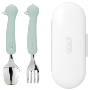 에디슨 유아 실리콘 스푼 포크 케이스 세트, 오리민트, 스푼 + 포크 + ..., 1세트