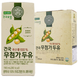 건국유업 국산콩 무첨가 두유, 190ml, 16개