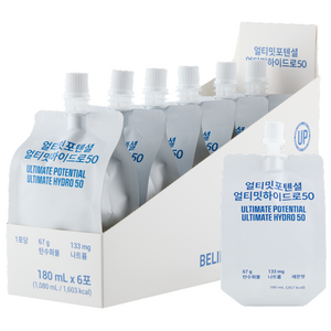 얼티밋포텐셜 하이드로50 전해질 이온 음료 운동 탄수화물 나트륨 수분 보충제 워터, 180ml, 6개