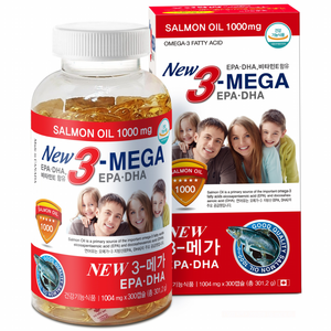 프리미엄 캐나다 살몬오일 99.9% 오메가3 1000mg New3-MEGA EPA & DHA 비타민E 함유 300캡슐, 300정, 1개