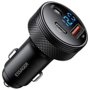 Essager DC 12V 100W USB A+C포트 3포트 차량용 시거잭 자동차 초고속 충전기, 블랙, DC+C+A포트