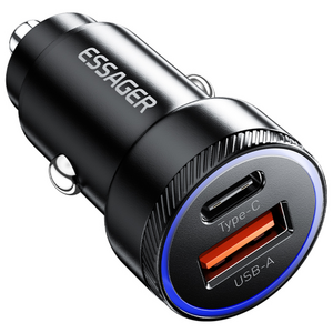 Essager 54W A+C 2포트 차량용 시거잭 고속 충전기, 블랙, 54W